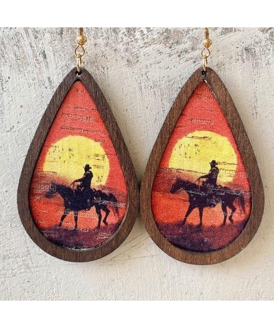 Western Cowgirl Cowboy Earrings Lightweight Bohemian Turquoise Cow Leopard Print Wood Teardrop Dangle Earrings for Women Girl...