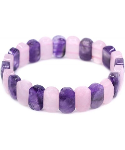 Semi Precious Stones 14mm Faceted Oval Beads Crystal Rock Elastic Bangle 7.5 Inch Purple Amethyst and Pink Crystal $10.79 Bra...