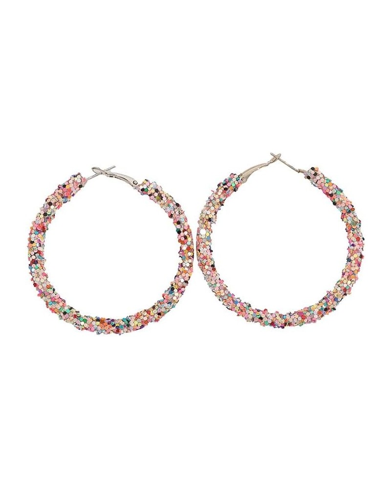 Colorful Bohemian Shiny Glitter Sequins Round Hoop Earrings Wrapped Gold Plated Circle Statement Rhinestone Dangle Drop Earri...