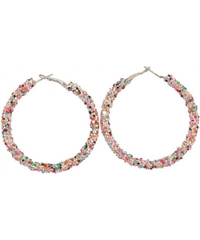 Colorful Bohemian Shiny Glitter Sequins Round Hoop Earrings Wrapped Gold Plated Circle Statement Rhinestone Dangle Drop Earri...