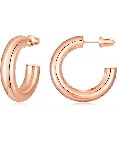 Chunky Gold Hoop Earrings for Women 14K Real Gold Plated, 925 Sterling Silver Post Gold Hoops for Women 25.0 Millimeters Rose...