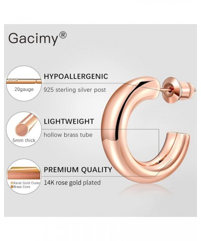 Chunky Gold Hoop Earrings for Women 14K Real Gold Plated, 925 Sterling Silver Post Gold Hoops for Women 25.0 Millimeters Rose...