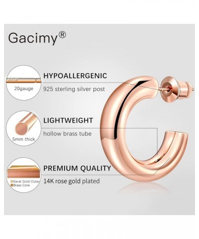 Chunky Gold Hoop Earrings for Women 14K Real Gold Plated, 925 Sterling Silver Post Gold Hoops for Women 25.0 Millimeters Rose...