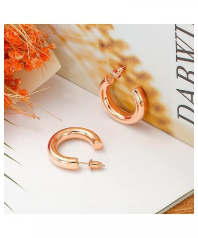 Chunky Gold Hoop Earrings for Women 14K Real Gold Plated, 925 Sterling Silver Post Gold Hoops for Women 25.0 Millimeters Rose...