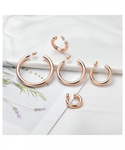 Chunky Gold Hoop Earrings for Women 14K Real Gold Plated, 925 Sterling Silver Post Gold Hoops for Women 25.0 Millimeters Rose...