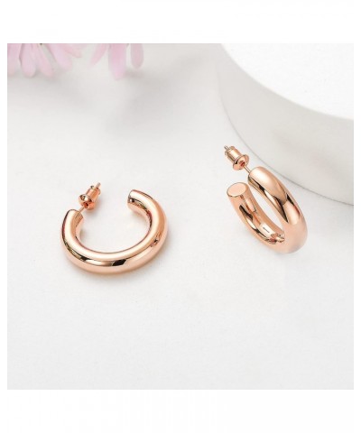 Chunky Gold Hoop Earrings for Women 14K Real Gold Plated, 925 Sterling Silver Post Gold Hoops for Women 25.0 Millimeters Rose...