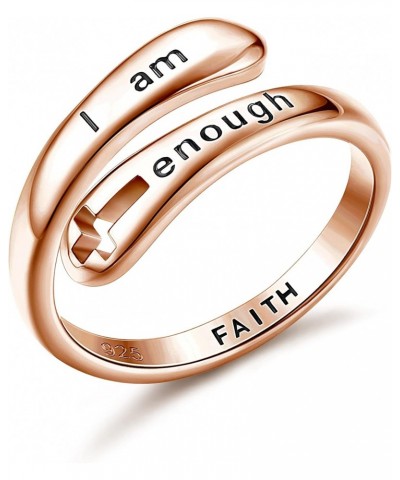 925 Sterling Silver Rings I am Enough Inspirational Rings Faith Christian Cross Encouragement Statement Rings for Women Men r...