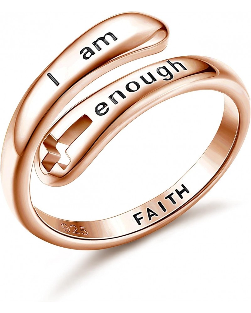 925 Sterling Silver Rings I am Enough Inspirational Rings Faith Christian Cross Encouragement Statement Rings for Women Men r...