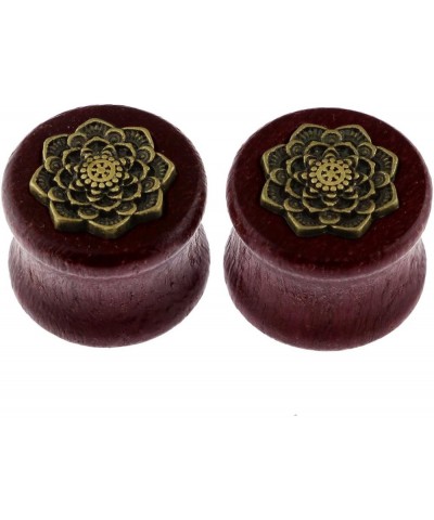 Brass Rose Flower Organic Purpleheart Wood Double Flare Saddle Tunnels Plugs Ear Gauge Stretcher Expander 11/16"-18mm $8.15 B...