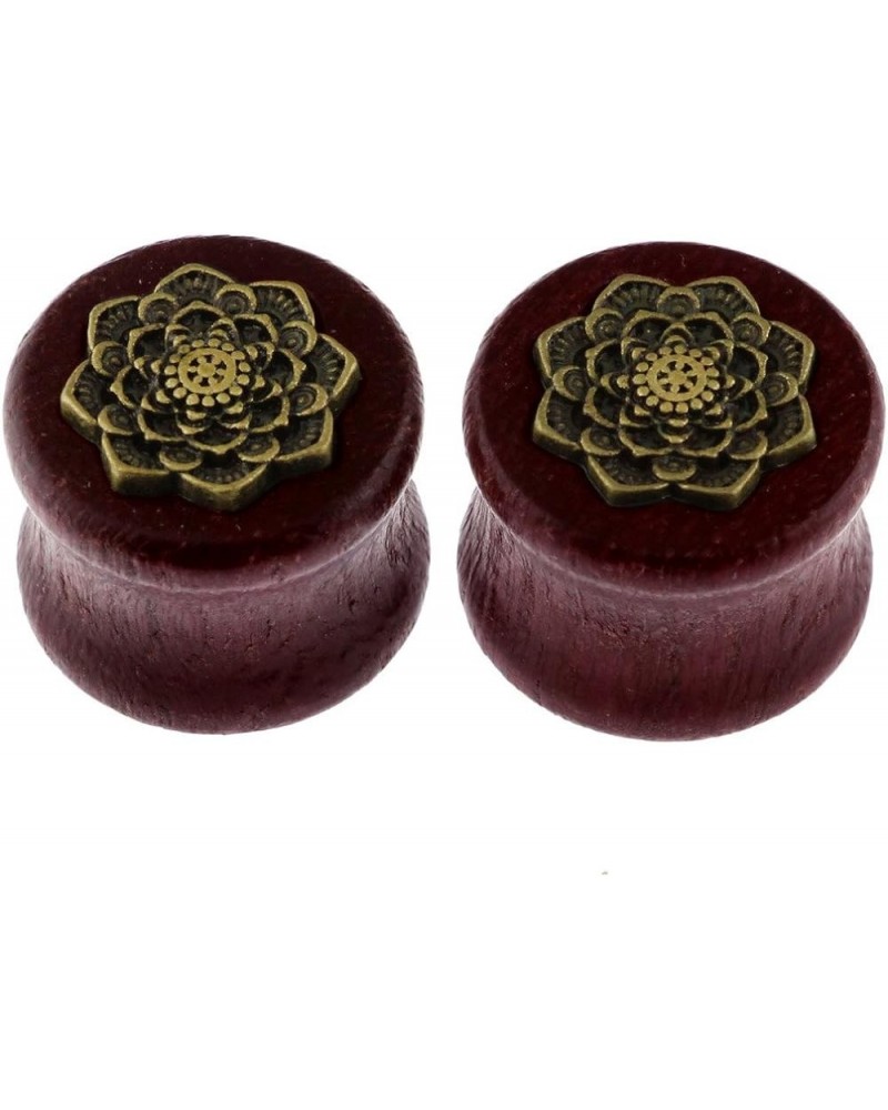 Brass Rose Flower Organic Purpleheart Wood Double Flare Saddle Tunnels Plugs Ear Gauge Stretcher Expander 11/16"-18mm $8.15 B...