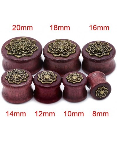 Brass Rose Flower Organic Purpleheart Wood Double Flare Saddle Tunnels Plugs Ear Gauge Stretcher Expander 11/16"-18mm $8.15 B...