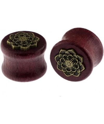 Brass Rose Flower Organic Purpleheart Wood Double Flare Saddle Tunnels Plugs Ear Gauge Stretcher Expander 11/16"-18mm $8.15 B...