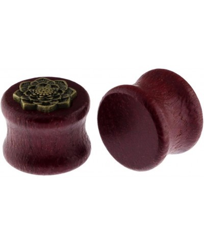 Brass Rose Flower Organic Purpleheart Wood Double Flare Saddle Tunnels Plugs Ear Gauge Stretcher Expander 11/16"-18mm $8.15 B...