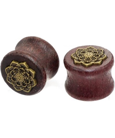 Brass Rose Flower Organic Purpleheart Wood Double Flare Saddle Tunnels Plugs Ear Gauge Stretcher Expander 11/16"-18mm $8.15 B...