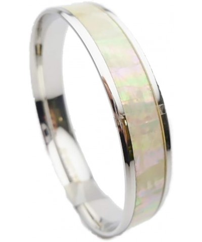 316L Stainless Steel Comfort Fit Natural White Abalone Paua Shell Inlay Hawaiian Flat Top Bangle Bracelet (Width: 6mm, 8mm, 1...