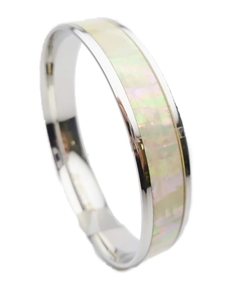 316L Stainless Steel Comfort Fit Natural White Abalone Paua Shell Inlay Hawaiian Flat Top Bangle Bracelet (Width: 6mm, 8mm, 1...