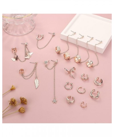 16 Pcs Ear Cuff Earrings for Women Cuff Chain Earrings Helix Cartilage Cuff Earring Non Piercing Earring Rosegold Plated $9.8...