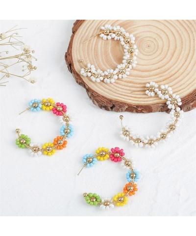 Cute Daisy Flower Beaded Earrings for Women Multicolor Floral Hoop Dangle Earringss Boho Seed Summer Beach Statement Ear Jewe...