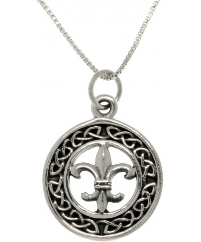 Sterling Silver Celtic Fleur De Lis Charm on 18 Inch Box Chain Necklace $23.52 Necklaces