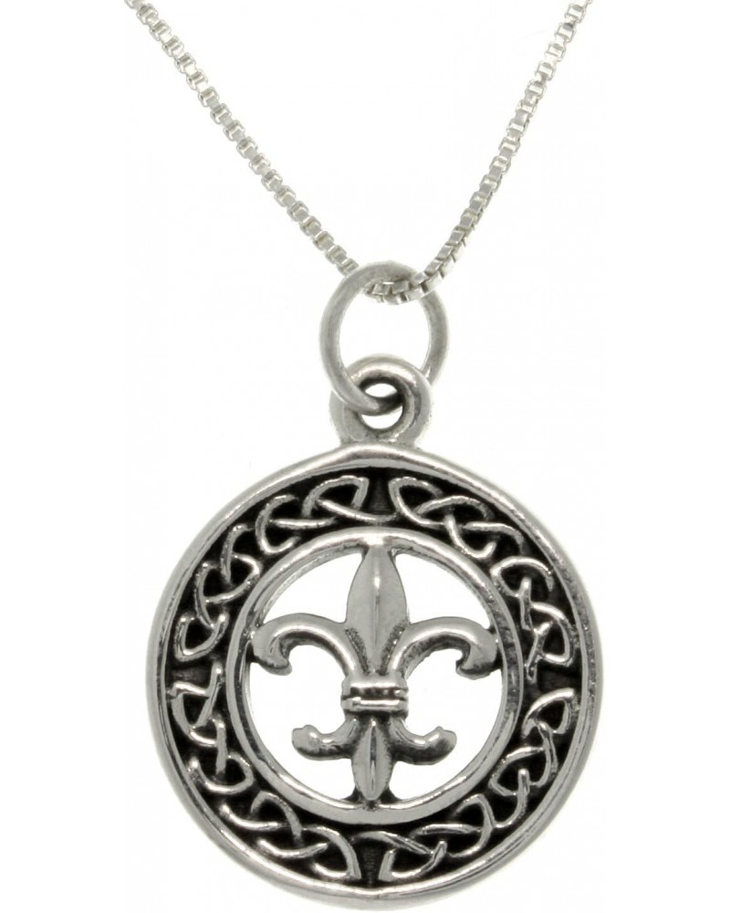 Sterling Silver Celtic Fleur De Lis Charm on 18 Inch Box Chain Necklace $23.52 Necklaces