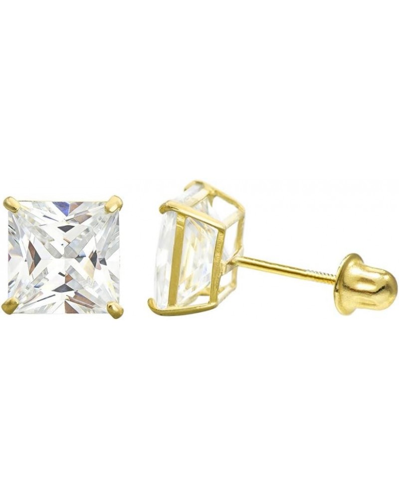 10K Yellow Gold Princess Cubic Zirconia (CZ) Double Basket Screw Back Stud Earrings - 3 mm to 10 mm 7 mm (3.33 ct) $42.12 Ear...