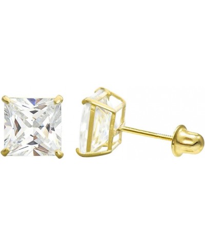 10K Yellow Gold Princess Cubic Zirconia (CZ) Double Basket Screw Back Stud Earrings - 3 mm to 10 mm 7 mm (3.33 ct) $42.12 Ear...