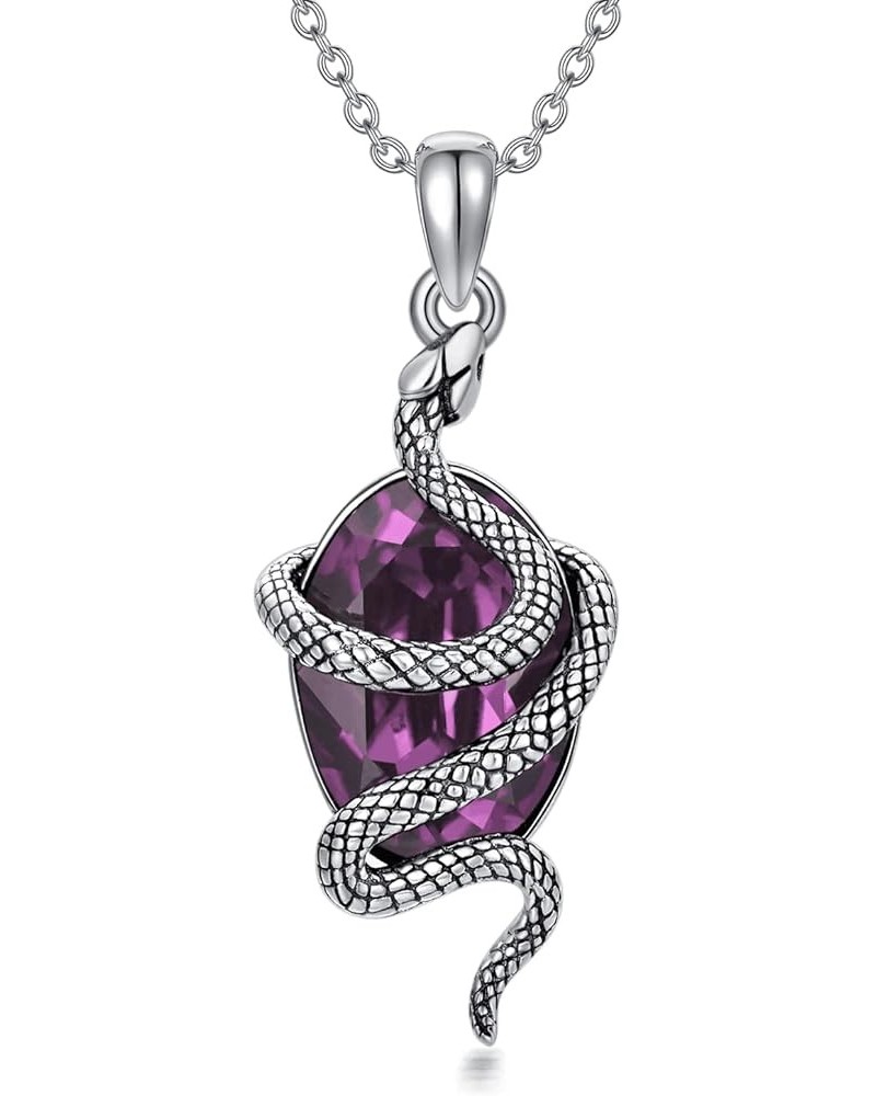 Snake Necklace Sterling Silver Snake Necklace with Green Crystal Vintage Serpent Necklace Gift for Women Girl Purple $23.36 N...