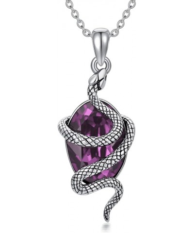 Snake Necklace Sterling Silver Snake Necklace with Green Crystal Vintage Serpent Necklace Gift for Women Girl Purple $23.36 N...