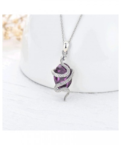 Snake Necklace Sterling Silver Snake Necklace with Green Crystal Vintage Serpent Necklace Gift for Women Girl Purple $23.36 N...