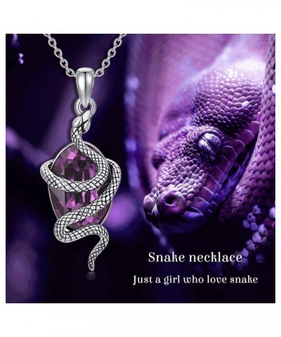 Snake Necklace Sterling Silver Snake Necklace with Green Crystal Vintage Serpent Necklace Gift for Women Girl Purple $23.36 N...