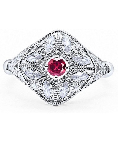 Art Deco Ring Marquise Filigree Round Cubic Zirconia 925 Sterling Silver Choose Color Simulated Ruby $14.49 Rings