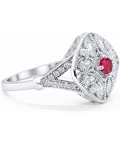 Art Deco Ring Marquise Filigree Round Cubic Zirconia 925 Sterling Silver Choose Color Simulated Ruby $14.49 Rings