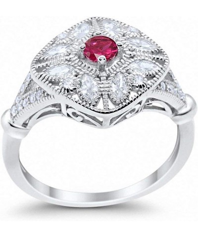 Art Deco Ring Marquise Filigree Round Cubic Zirconia 925 Sterling Silver Choose Color Simulated Ruby $14.49 Rings