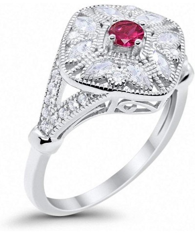 Art Deco Ring Marquise Filigree Round Cubic Zirconia 925 Sterling Silver Choose Color Simulated Ruby $14.49 Rings