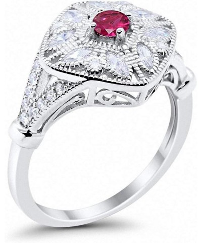 Art Deco Ring Marquise Filigree Round Cubic Zirconia 925 Sterling Silver Choose Color Simulated Ruby $14.49 Rings