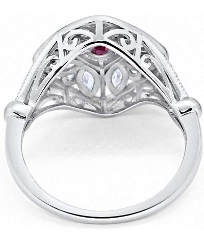 Art Deco Ring Marquise Filigree Round Cubic Zirconia 925 Sterling Silver Choose Color Simulated Ruby $14.49 Rings