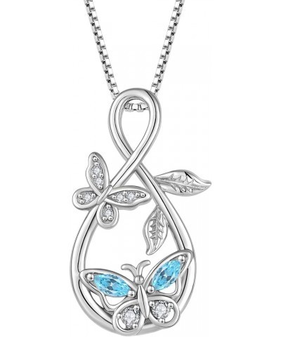 Infinity Butterfly Pendant Necklace 925 Sterling Silver Birthstone Jewelry Gift for Women Aquamarine $29.14 Necklaces