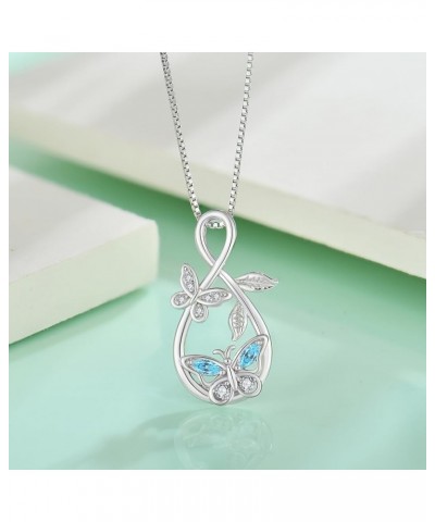 Infinity Butterfly Pendant Necklace 925 Sterling Silver Birthstone Jewelry Gift for Women Aquamarine $29.14 Necklaces