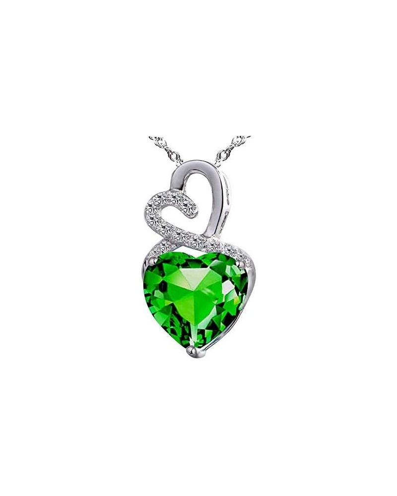 Lab-Created Green Emerald Gemstone May Birthstone Heart and Diamond Accent Pendant Necklace Charm in 925 Sterling Silver $71....