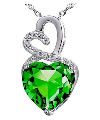 Lab-Created Green Emerald Gemstone May Birthstone Heart and Diamond Accent Pendant Necklace Charm in 925 Sterling Silver $71....