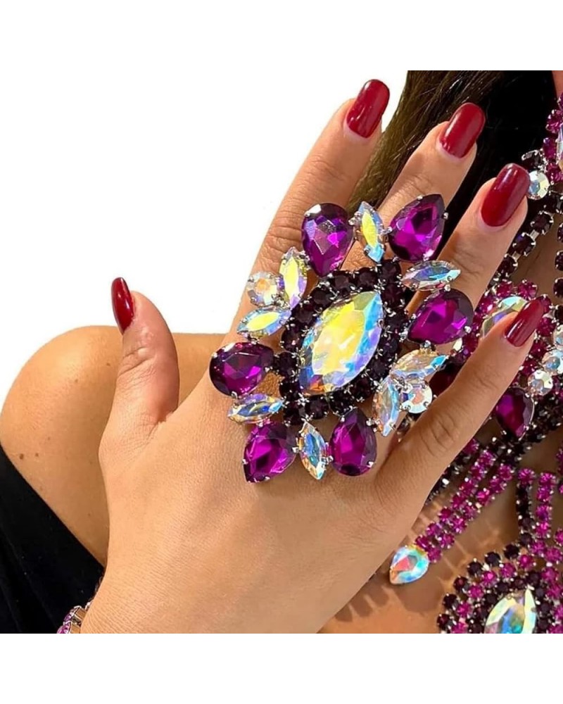 Purple Oversize Rhinestone Statement Rings for Drag Queen Wedding Crystal Finger Ring Costume Jewelry A- Purple $10.32 Rings