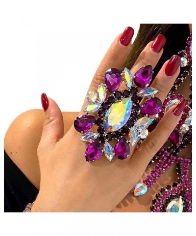 Purple Oversize Rhinestone Statement Rings for Drag Queen Wedding Crystal Finger Ring Costume Jewelry A- Purple $10.32 Rings