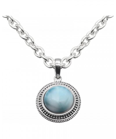 Round Cabochon Larimar (5 Cts) Pendant Solid 925 Sterling Silver Gemstone Pendant WITHOUT Chain (Only Pendant) Jewelry For Wo...