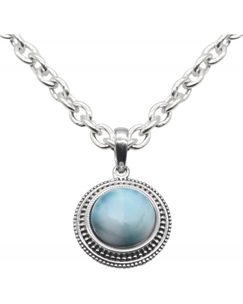 Round Cabochon Larimar (5 Cts) Pendant Solid 925 Sterling Silver Gemstone Pendant WITHOUT Chain (Only Pendant) Jewelry For Wo...