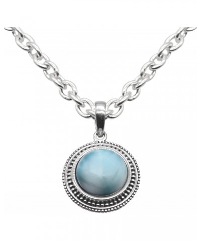 Round Cabochon Larimar (5 Cts) Pendant Solid 925 Sterling Silver Gemstone Pendant WITHOUT Chain (Only Pendant) Jewelry For Wo...