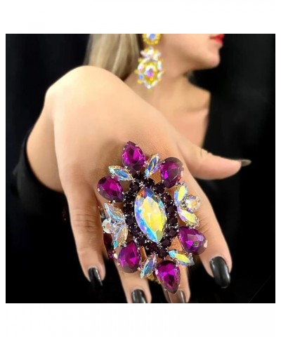 Purple Oversize Rhinestone Statement Rings for Drag Queen Wedding Crystal Finger Ring Costume Jewelry A- Purple $10.32 Rings