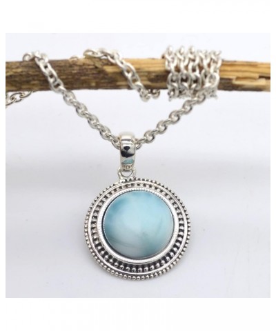 Round Cabochon Larimar (5 Cts) Pendant Solid 925 Sterling Silver Gemstone Pendant WITHOUT Chain (Only Pendant) Jewelry For Wo...