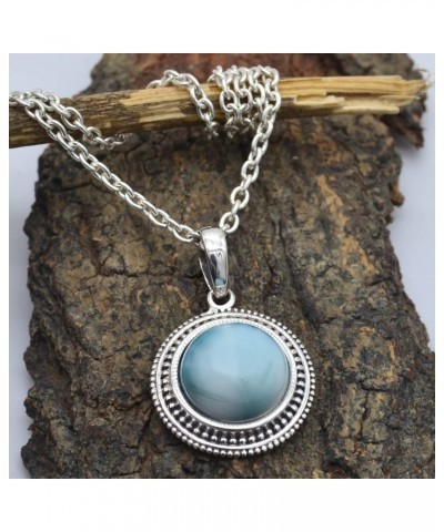 Round Cabochon Larimar (5 Cts) Pendant Solid 925 Sterling Silver Gemstone Pendant WITHOUT Chain (Only Pendant) Jewelry For Wo...