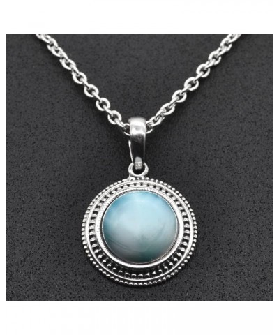 Round Cabochon Larimar (5 Cts) Pendant Solid 925 Sterling Silver Gemstone Pendant WITHOUT Chain (Only Pendant) Jewelry For Wo...