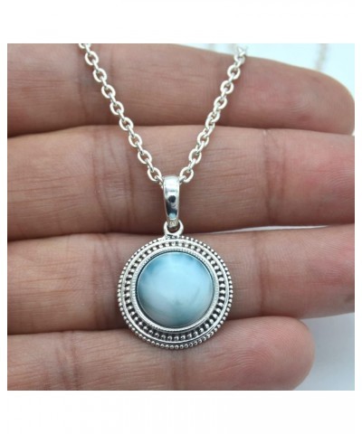 Round Cabochon Larimar (5 Cts) Pendant Solid 925 Sterling Silver Gemstone Pendant WITHOUT Chain (Only Pendant) Jewelry For Wo...